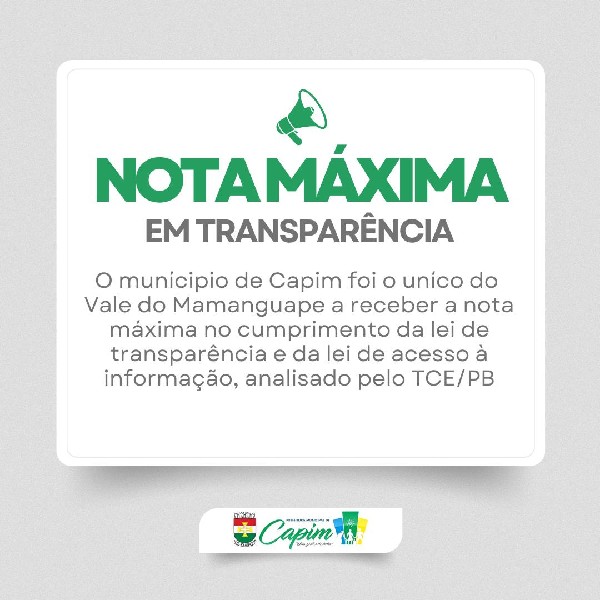 NOTA MÁXIMA EM TRANSPARÊNCIA